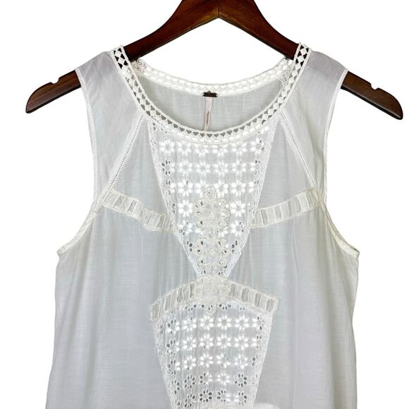 Free People Ivory White Eyelet Frayed Peplum Hem Tunic Tank Sleeveless Top - Picture 10 of 12